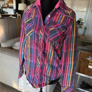 But & Bridle Multicolor Plaid Pearl Snap Shirt